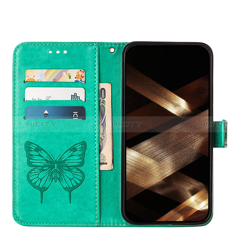 Coque Portefeuille Papillon Livre Cuir Etui Clapet L10 pour Apple iPhone 14 Pro Max Vert Plus