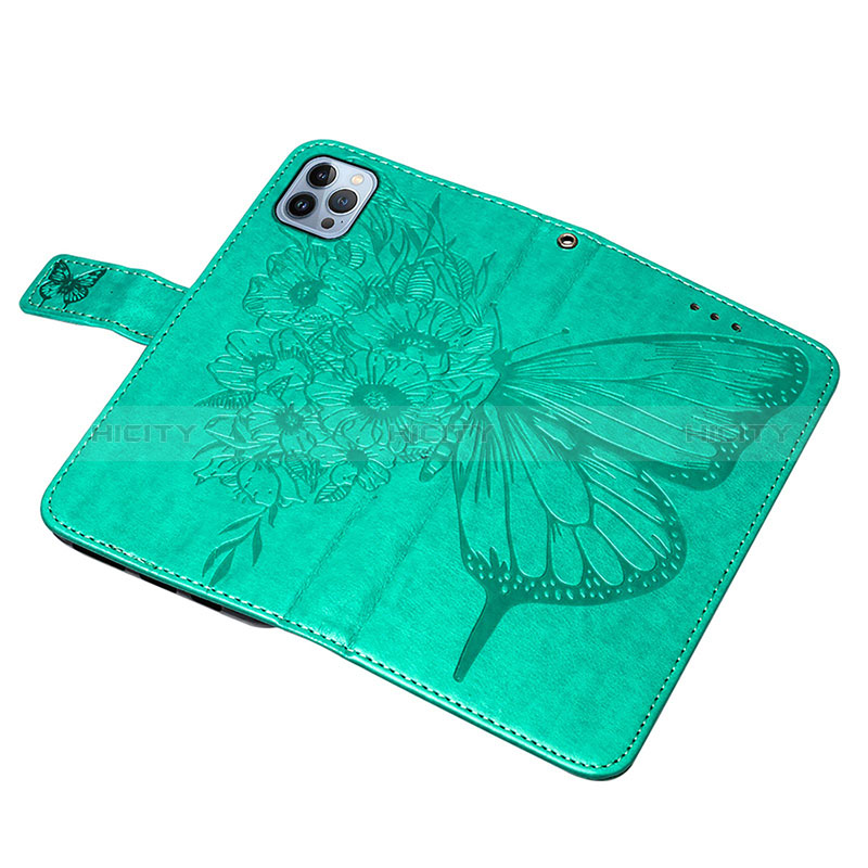 Coque Portefeuille Papillon Livre Cuir Etui Clapet L10 pour Apple iPhone 14 Pro Max Vert Plus