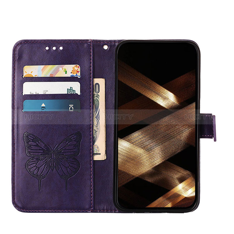 Coque Portefeuille Papillon Livre Cuir Etui Clapet L10 pour Apple iPhone 14 Pro Violet Plus