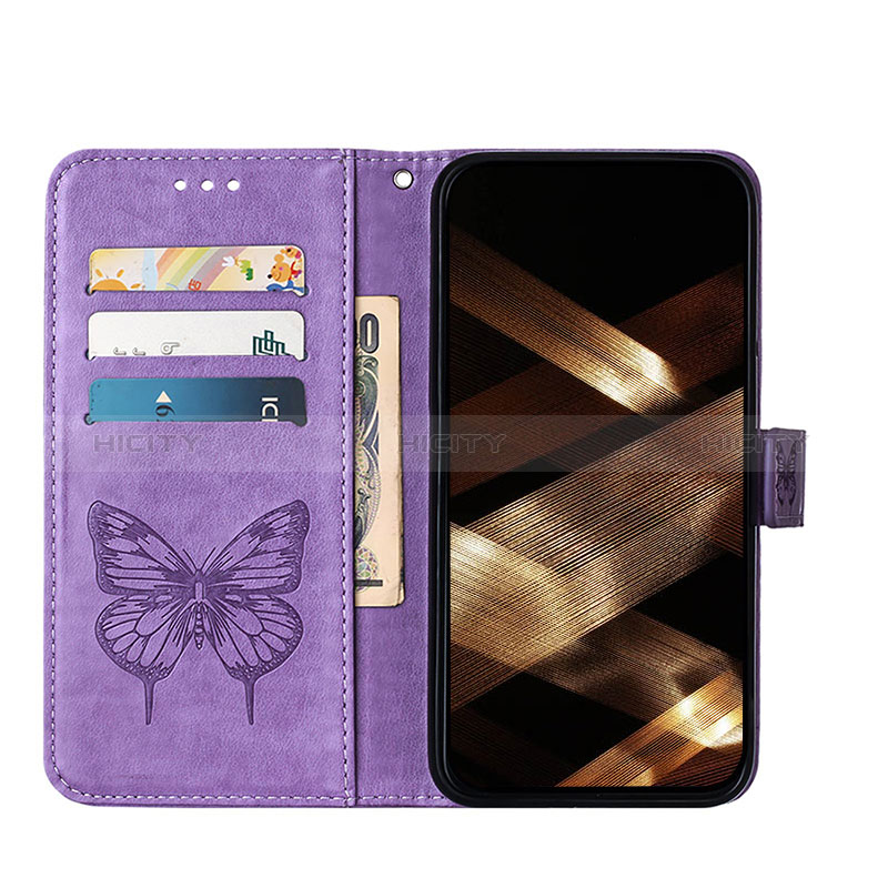 Coque Portefeuille Papillon Livre Cuir Etui Clapet L10 pour Apple iPhone 14 Pro Violet Clair Plus