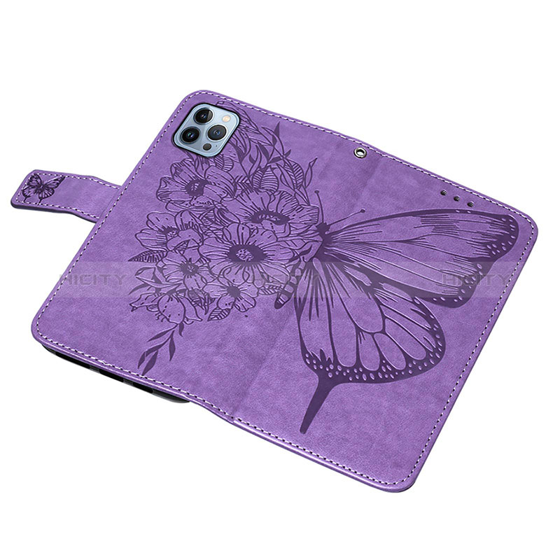 Coque Portefeuille Papillon Livre Cuir Etui Clapet L10 pour Apple iPhone 14 Pro Violet Clair Plus