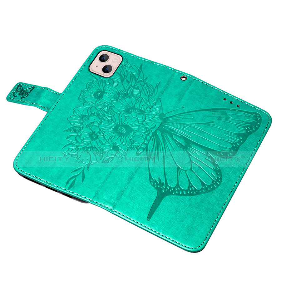 Coque Portefeuille Papillon Livre Cuir Etui Clapet L10 pour Apple iPhone 14 Vert Plus