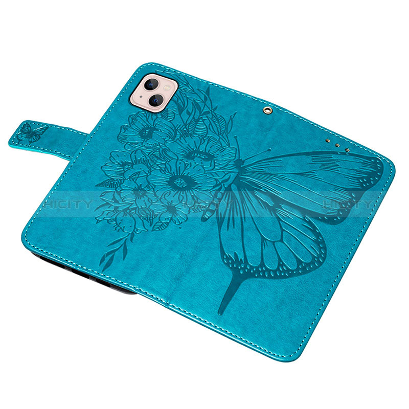 Coque Portefeuille Papillon Livre Cuir Etui Clapet L10 pour Apple iPhone 15 Bleu Plus