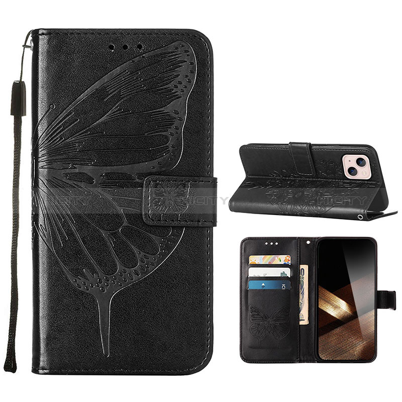 Coque Portefeuille Papillon Livre Cuir Etui Clapet L10 pour Apple iPhone 15 Noir Plus