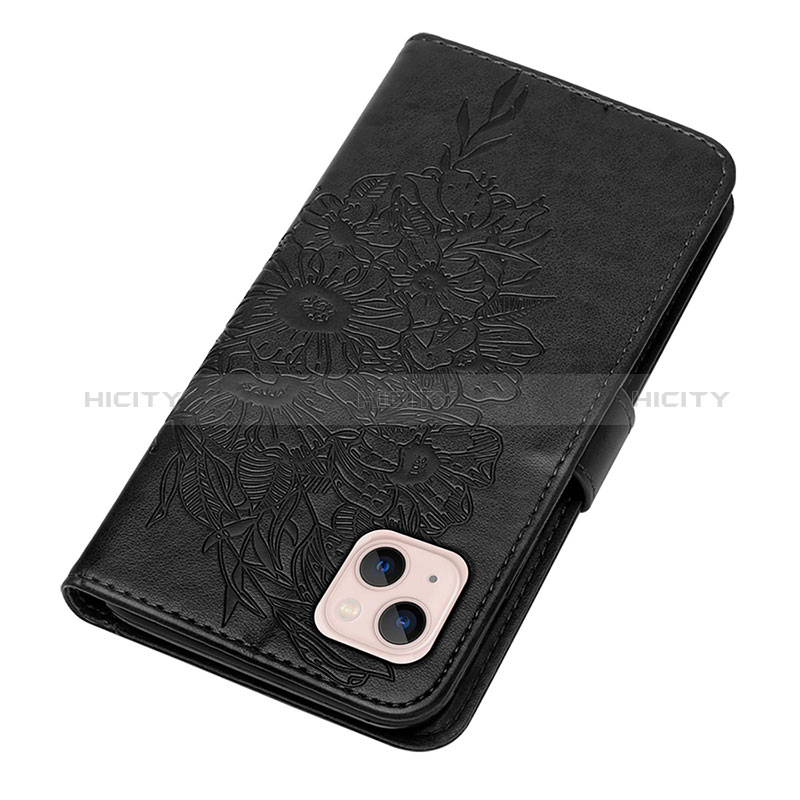 Coque Portefeuille Papillon Livre Cuir Etui Clapet L10 pour Apple iPhone 15 Noir Plus