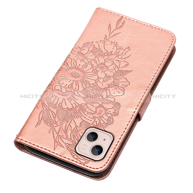 Coque Portefeuille Papillon Livre Cuir Etui Clapet L10 pour Apple iPhone 15 Or Rose Plus