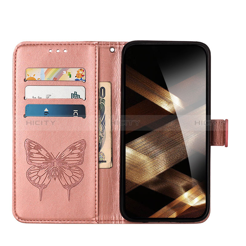 Coque Portefeuille Papillon Livre Cuir Etui Clapet L10 pour Apple iPhone 15 Or Rose Plus