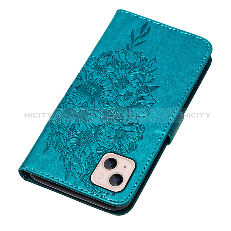 Coque Portefeuille Papillon Livre Cuir Etui Clapet L10 pour Apple iPhone 15 Plus Bleu Plus