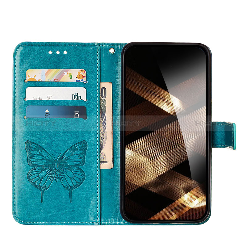 Coque Portefeuille Papillon Livre Cuir Etui Clapet L10 pour Apple iPhone 15 Plus Bleu Plus