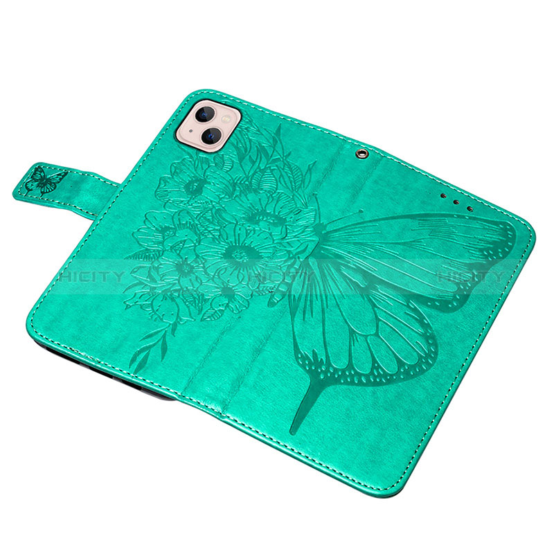 Coque Portefeuille Papillon Livre Cuir Etui Clapet L10 pour Apple iPhone 15 Plus Vert Plus