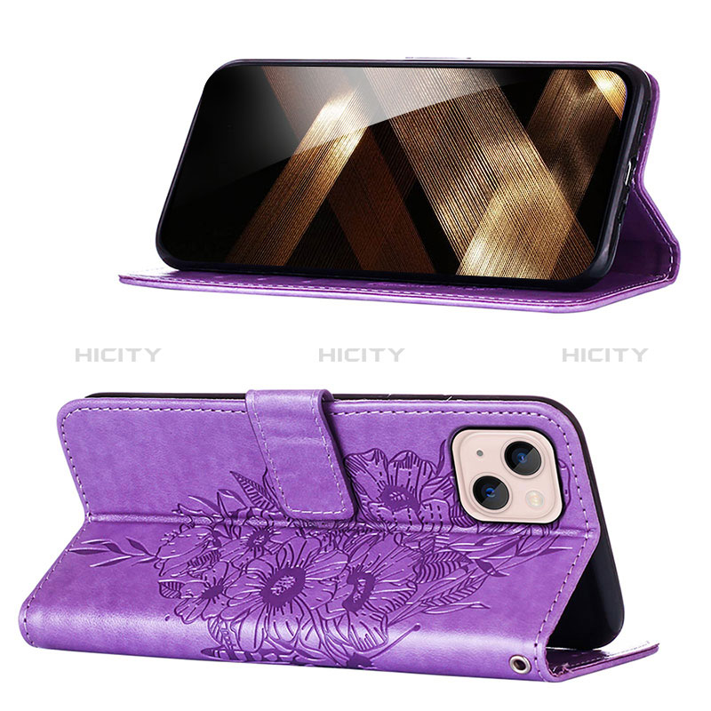 Coque Portefeuille Papillon Livre Cuir Etui Clapet L10 pour Apple iPhone 15 Plus Violet Clair Plus