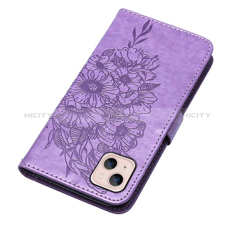 Coque Portefeuille Papillon Livre Cuir Etui Clapet L10 pour Apple iPhone 15 Plus Violet Clair Plus