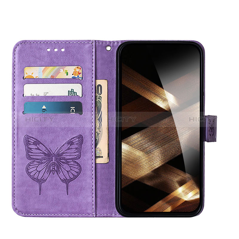 Coque Portefeuille Papillon Livre Cuir Etui Clapet L10 pour Apple iPhone 15 Plus Violet Clair Plus