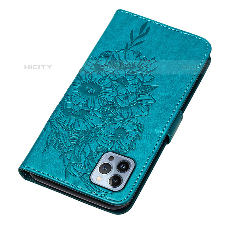 Coque Portefeuille Papillon Livre Cuir Etui Clapet L10 pour Apple iPhone 15 Pro Bleu Plus