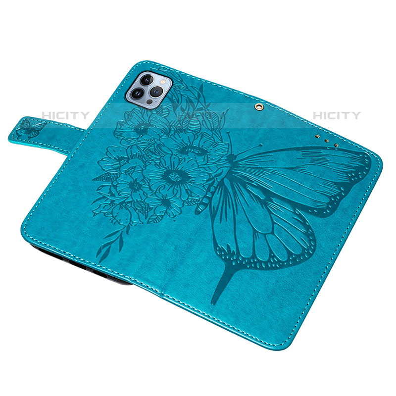 Coque Portefeuille Papillon Livre Cuir Etui Clapet L10 pour Apple iPhone 15 Pro Bleu Plus