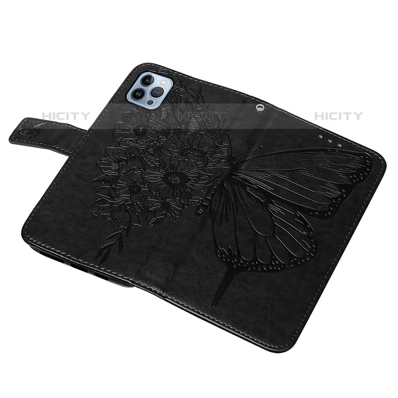 Coque Portefeuille Papillon Livre Cuir Etui Clapet L10 pour Apple iPhone 15 Pro Max Noir Plus