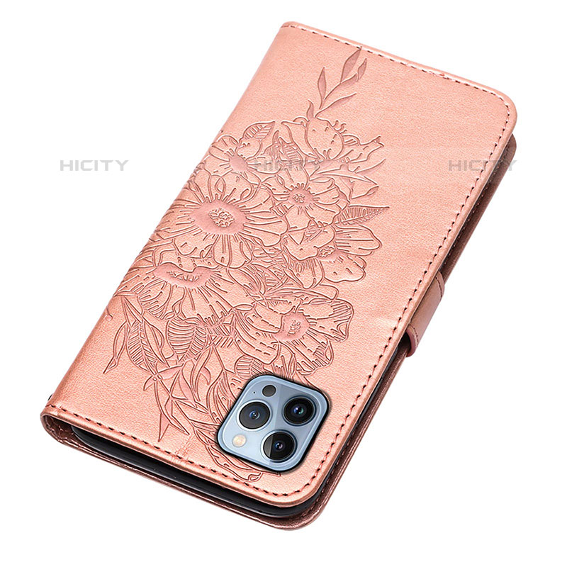 Coque Portefeuille Papillon Livre Cuir Etui Clapet L10 pour Apple iPhone 15 Pro Max Or Rose Plus