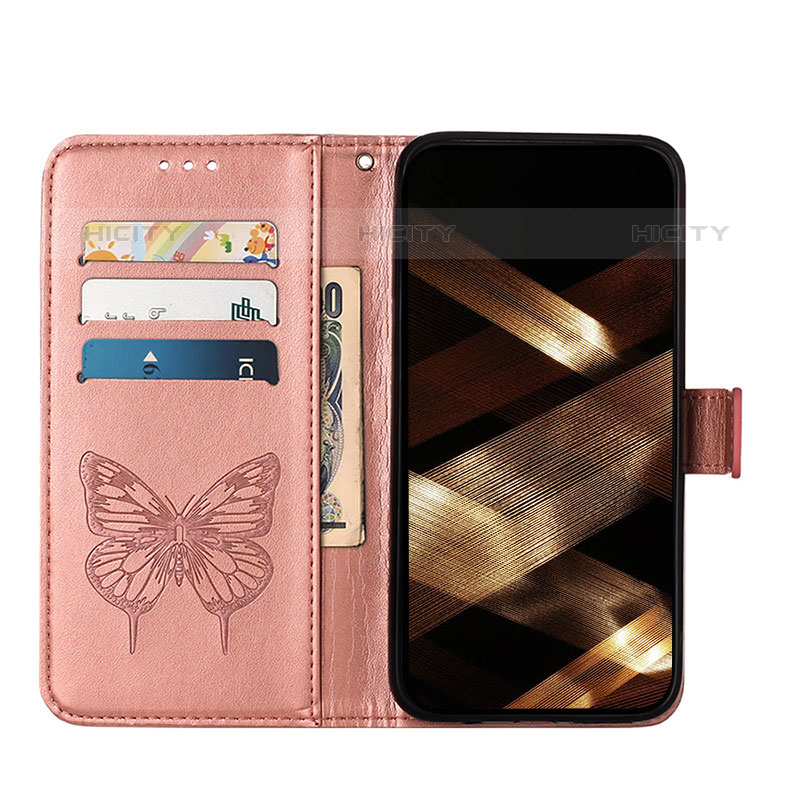 Coque Portefeuille Papillon Livre Cuir Etui Clapet L10 pour Apple iPhone 15 Pro Max Or Rose Plus