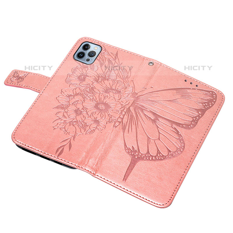 Coque Portefeuille Papillon Livre Cuir Etui Clapet L10 pour Apple iPhone 15 Pro Max Or Rose Plus