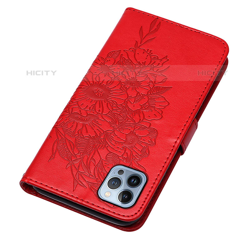 Coque Portefeuille Papillon Livre Cuir Etui Clapet L10 pour Apple iPhone 15 Pro Max Rouge Plus