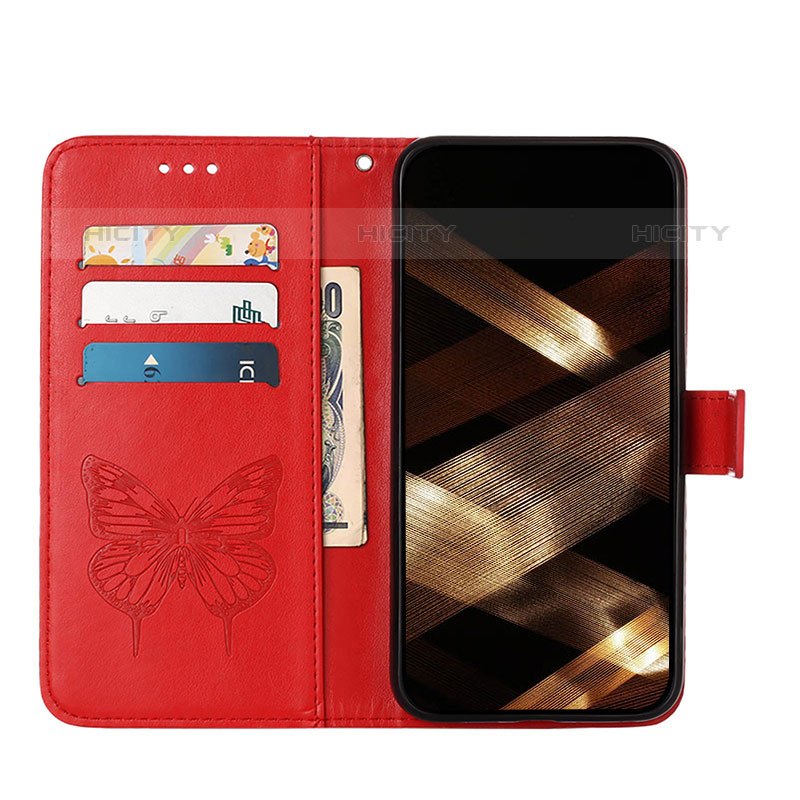 Coque Portefeuille Papillon Livre Cuir Etui Clapet L10 pour Apple iPhone 15 Pro Max Rouge Plus