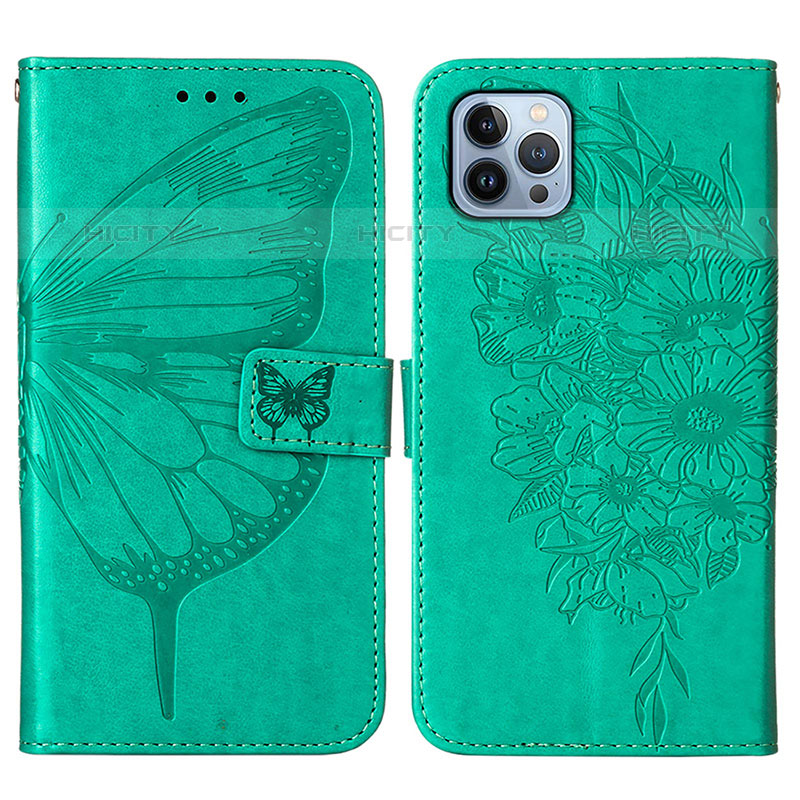 Coque Portefeuille Papillon Livre Cuir Etui Clapet L10 pour Apple iPhone 15 Pro Max Vert Plus