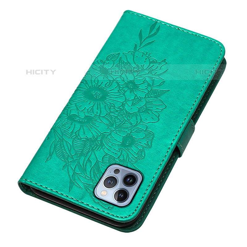 Coque Portefeuille Papillon Livre Cuir Etui Clapet L10 pour Apple iPhone 15 Pro Max Vert Plus