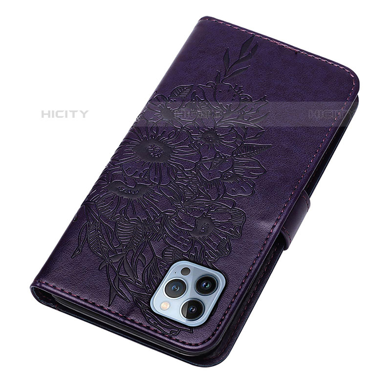 Coque Portefeuille Papillon Livre Cuir Etui Clapet L10 pour Apple iPhone 15 Pro Max Violet Plus