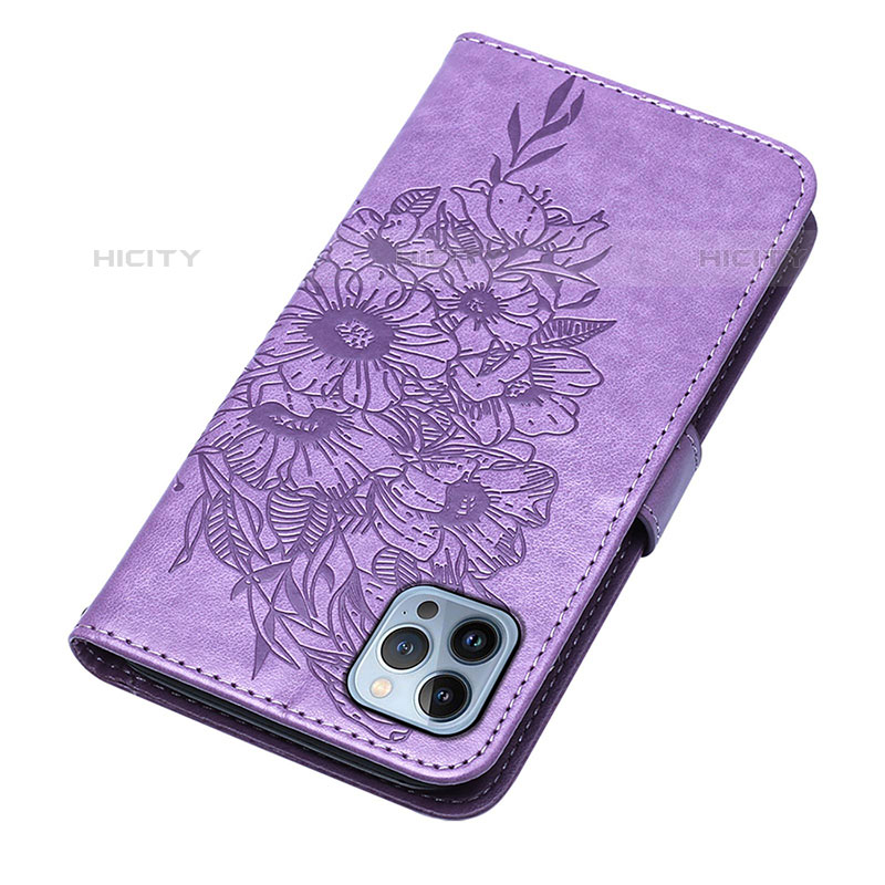 Coque Portefeuille Papillon Livre Cuir Etui Clapet L10 pour Apple iPhone 15 Pro Max Violet Clair Plus