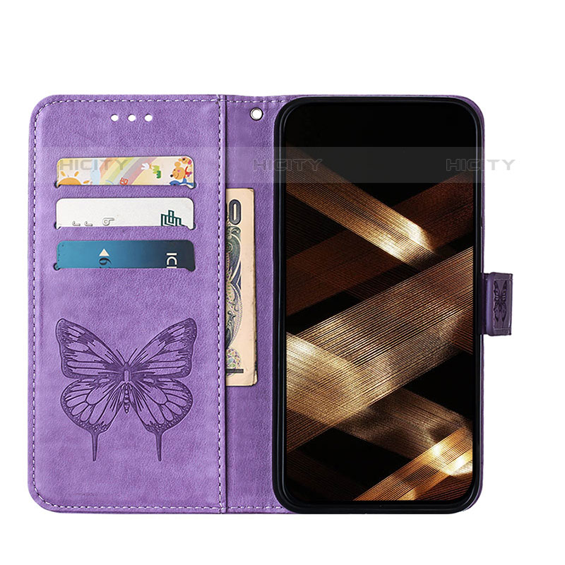 Coque Portefeuille Papillon Livre Cuir Etui Clapet L10 pour Apple iPhone 15 Pro Max Violet Clair Plus