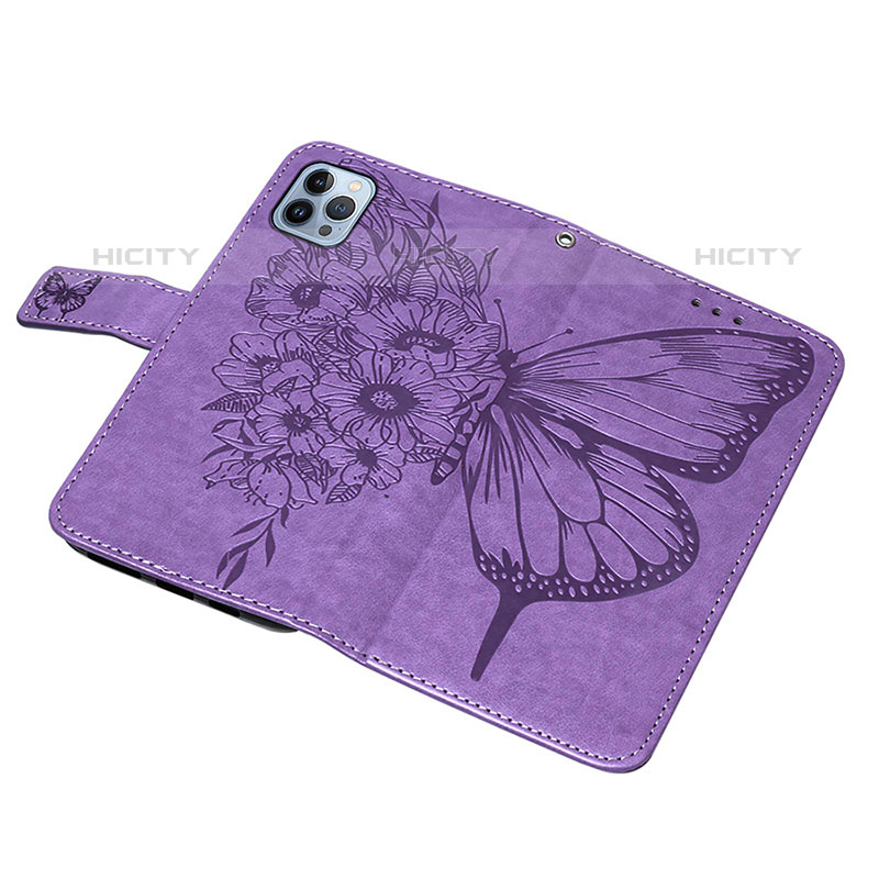 Coque Portefeuille Papillon Livre Cuir Etui Clapet L10 pour Apple iPhone 15 Pro Max Violet Clair Plus