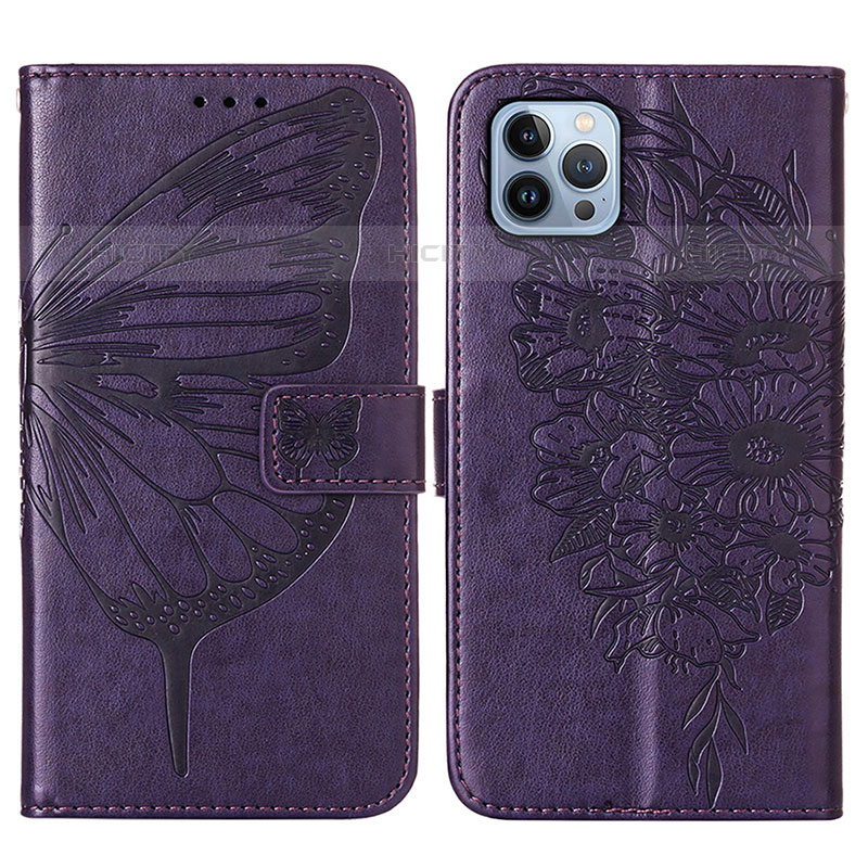 Coque Portefeuille Papillon Livre Cuir Etui Clapet L10 pour Apple iPhone 15 Pro Violet Plus