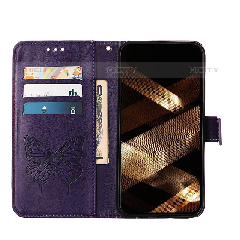 Coque Portefeuille Papillon Livre Cuir Etui Clapet L10 pour Apple iPhone 15 Pro Violet Plus