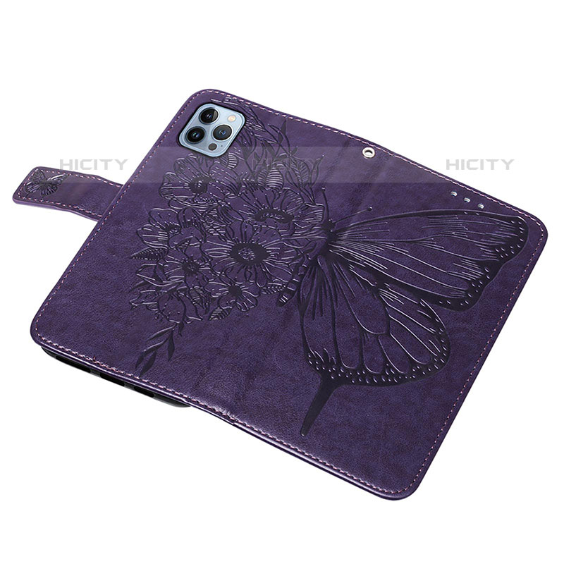 Coque Portefeuille Papillon Livre Cuir Etui Clapet L10 pour Apple iPhone 15 Pro Violet Plus