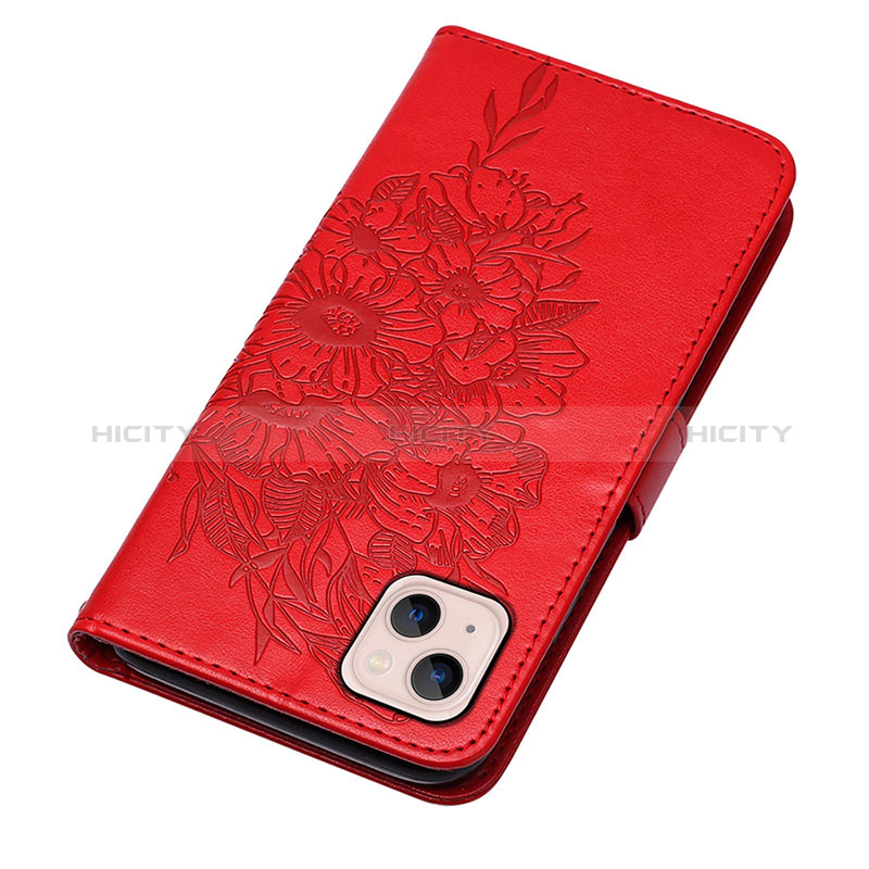 Coque Portefeuille Papillon Livre Cuir Etui Clapet L10 pour Apple iPhone 15 Rouge Plus