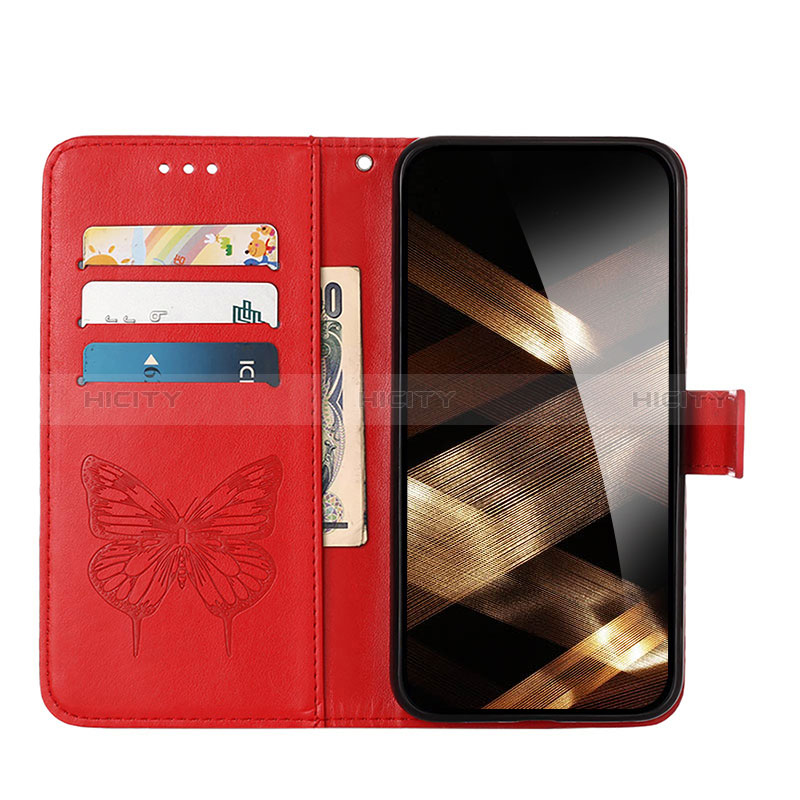 Coque Portefeuille Papillon Livre Cuir Etui Clapet L10 pour Apple iPhone 15 Rouge Plus