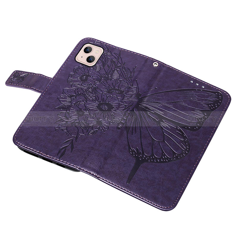 Coque Portefeuille Papillon Livre Cuir Etui Clapet L10 pour Apple iPhone 15 Violet Plus