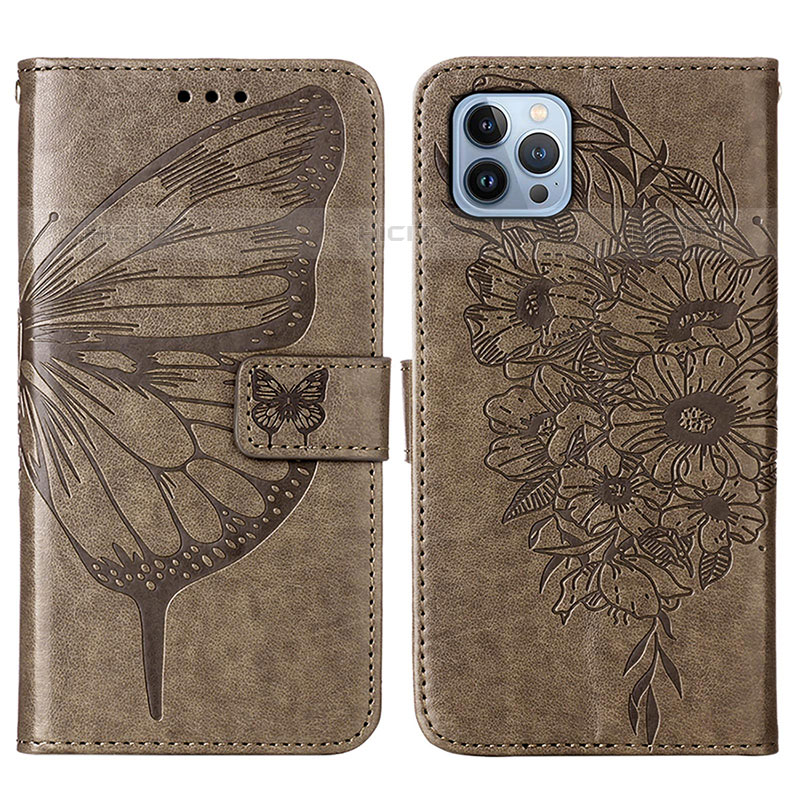 Coque Portefeuille Papillon Livre Cuir Etui Clapet L10 pour Apple iPhone 16 Pro Max Gris Fonce Plus