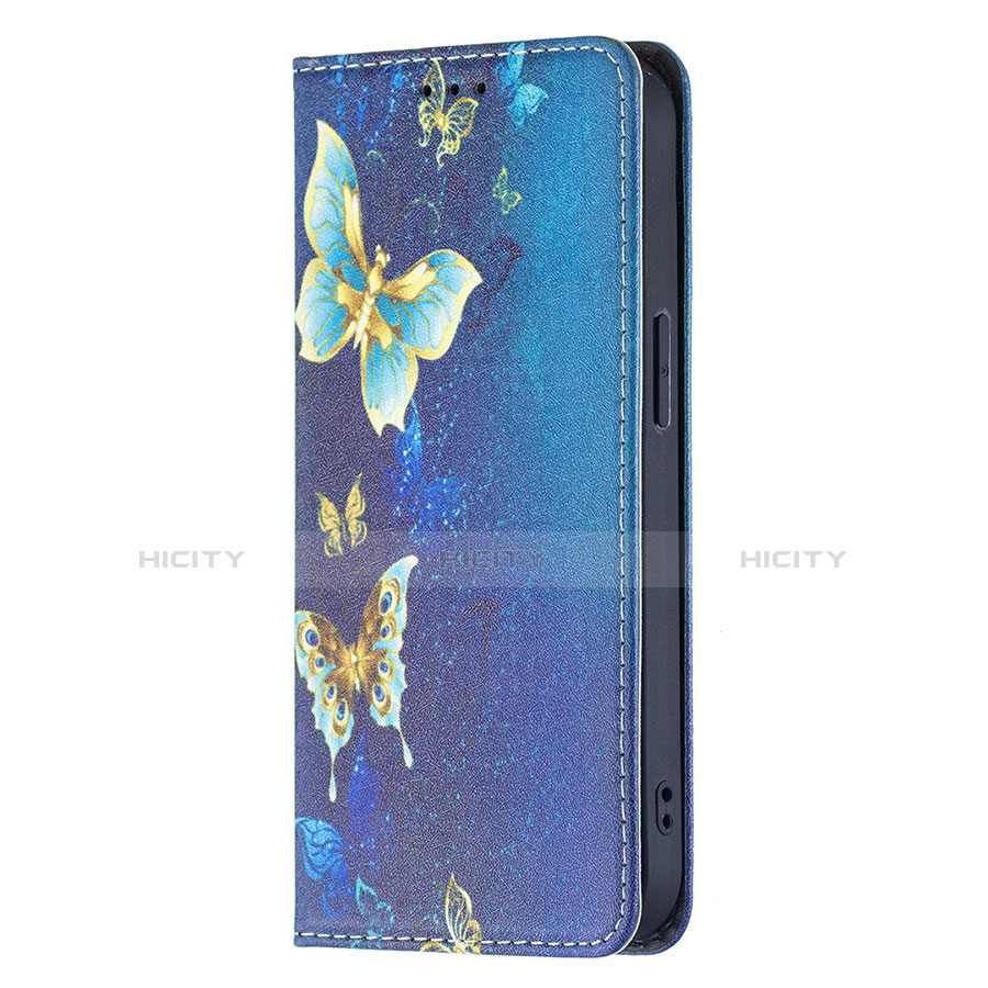 Coque Portefeuille Papillon Livre Cuir Etui Clapet pour Apple iPhone 13 Mini Bleu Plus