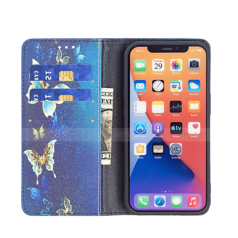 Coque Portefeuille Papillon Livre Cuir Etui Clapet pour Apple iPhone 13 Mini Bleu Plus