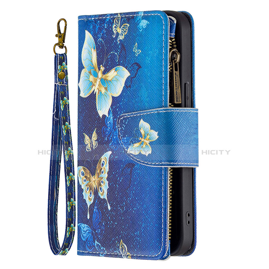 Coque Portefeuille Papillon Livre Cuir Etui Clapet pour Apple iPhone 13 Pro Bleu Plus