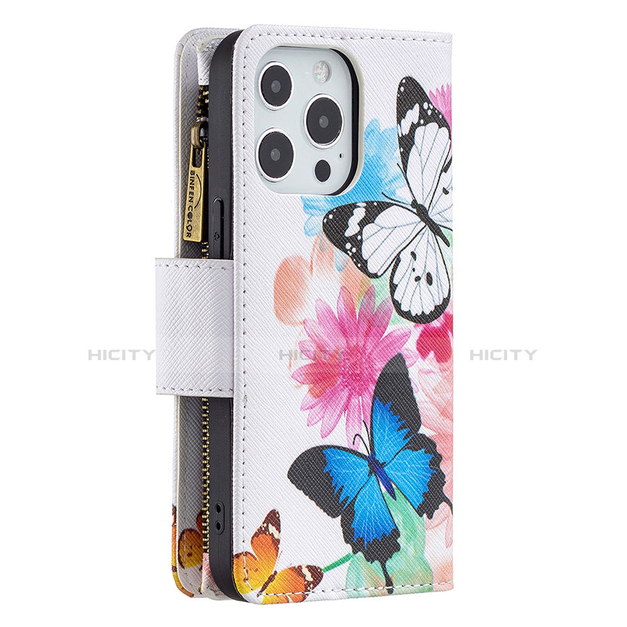 Coque Portefeuille Papillon Livre Cuir Etui Clapet pour Apple iPhone 13 Pro Max Rose Plus