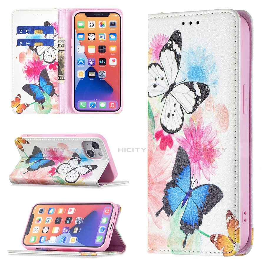 Coque Portefeuille Papillon Livre Cuir Etui Clapet pour Apple iPhone 14 Plus Rose Plus