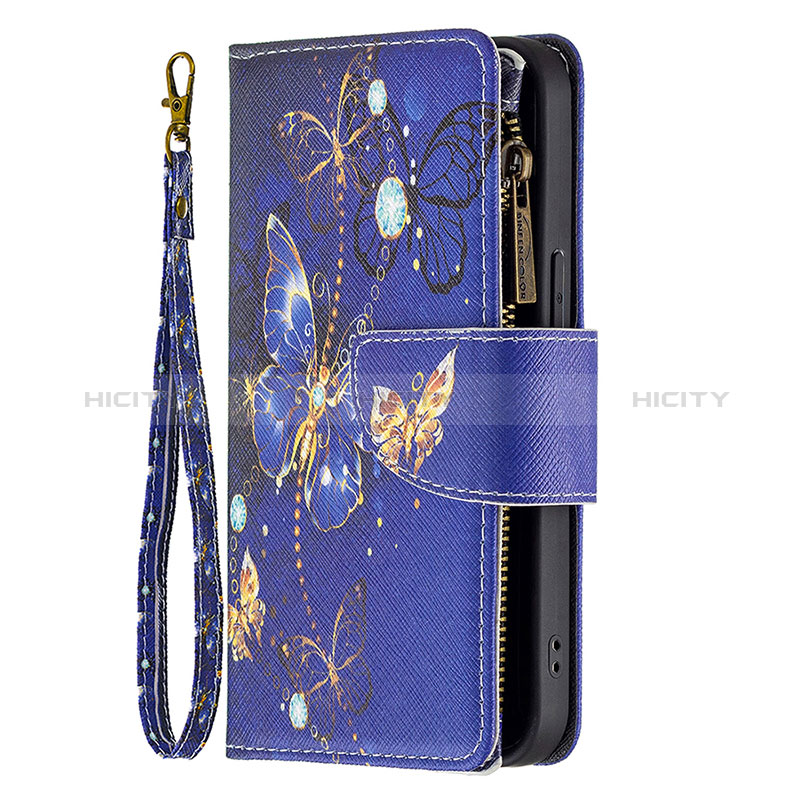 Coque Portefeuille Papillon Livre Cuir Etui Clapet pour Apple iPhone 14 Pro Bleu Royal Plus