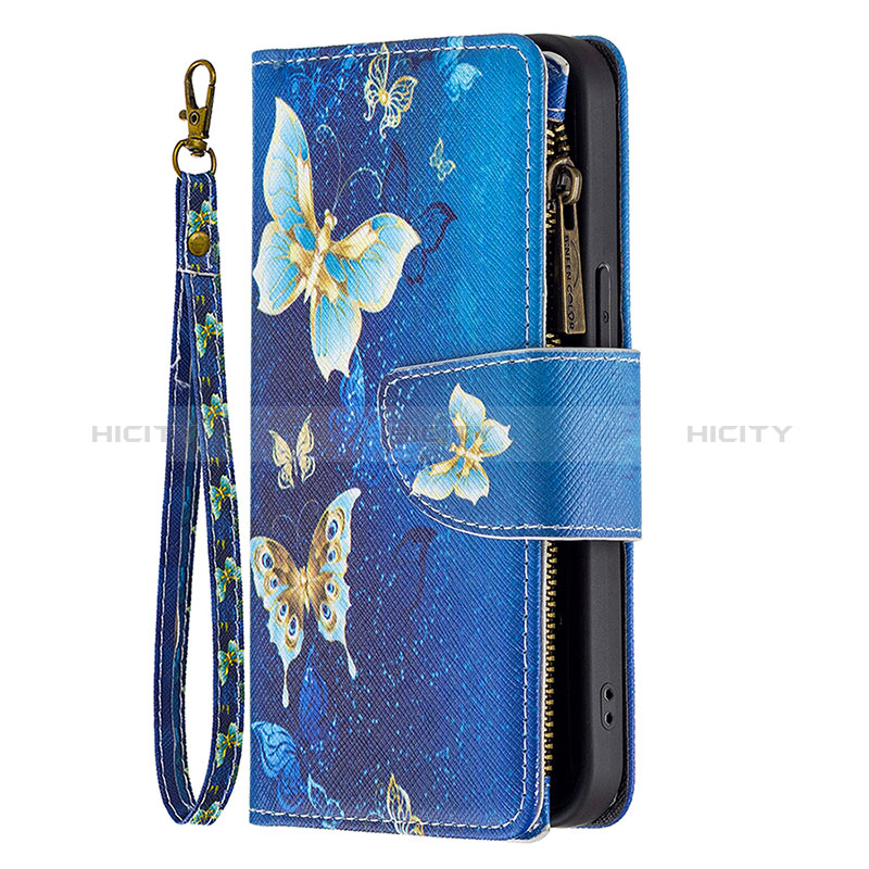 Coque Portefeuille Papillon Livre Cuir Etui Clapet pour Apple iPhone 14 Pro Max Bleu Plus