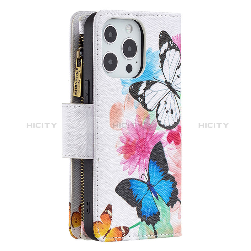 Coque Portefeuille Papillon Livre Cuir Etui Clapet pour Apple iPhone 14 Pro Max Rose Plus