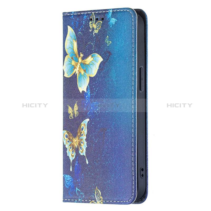 Coque Portefeuille Papillon Livre Cuir Etui Clapet pour Apple iPhone 15 Plus Bleu Plus