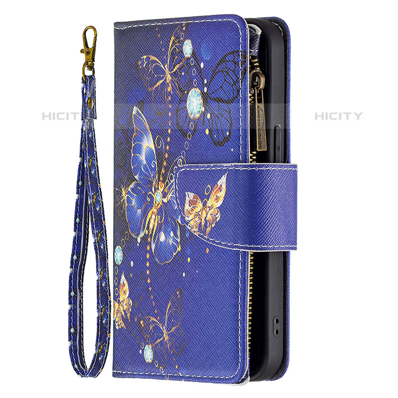 Coque Portefeuille Papillon Livre Cuir Etui Clapet pour Apple iPhone 15 Pro Bleu Royal Plus