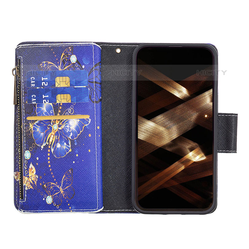 Coque Portefeuille Papillon Livre Cuir Etui Clapet pour Apple iPhone 15 Pro Bleu Royal Plus