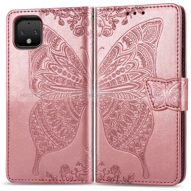 Coque Portefeuille Papillon Livre Cuir Etui Clapet pour Google Pixel 4 Or Rose Plus